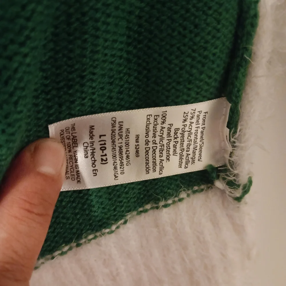 Holiday Time Festive Green and White Throw Sweater For Kids